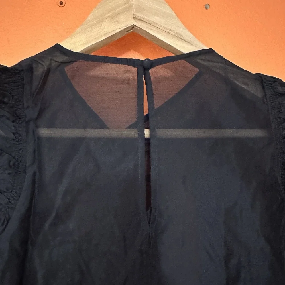NWOT Ulla Johnson Black Sheer Organza Puff Sleeve Blouse Silk Cotton Size 4